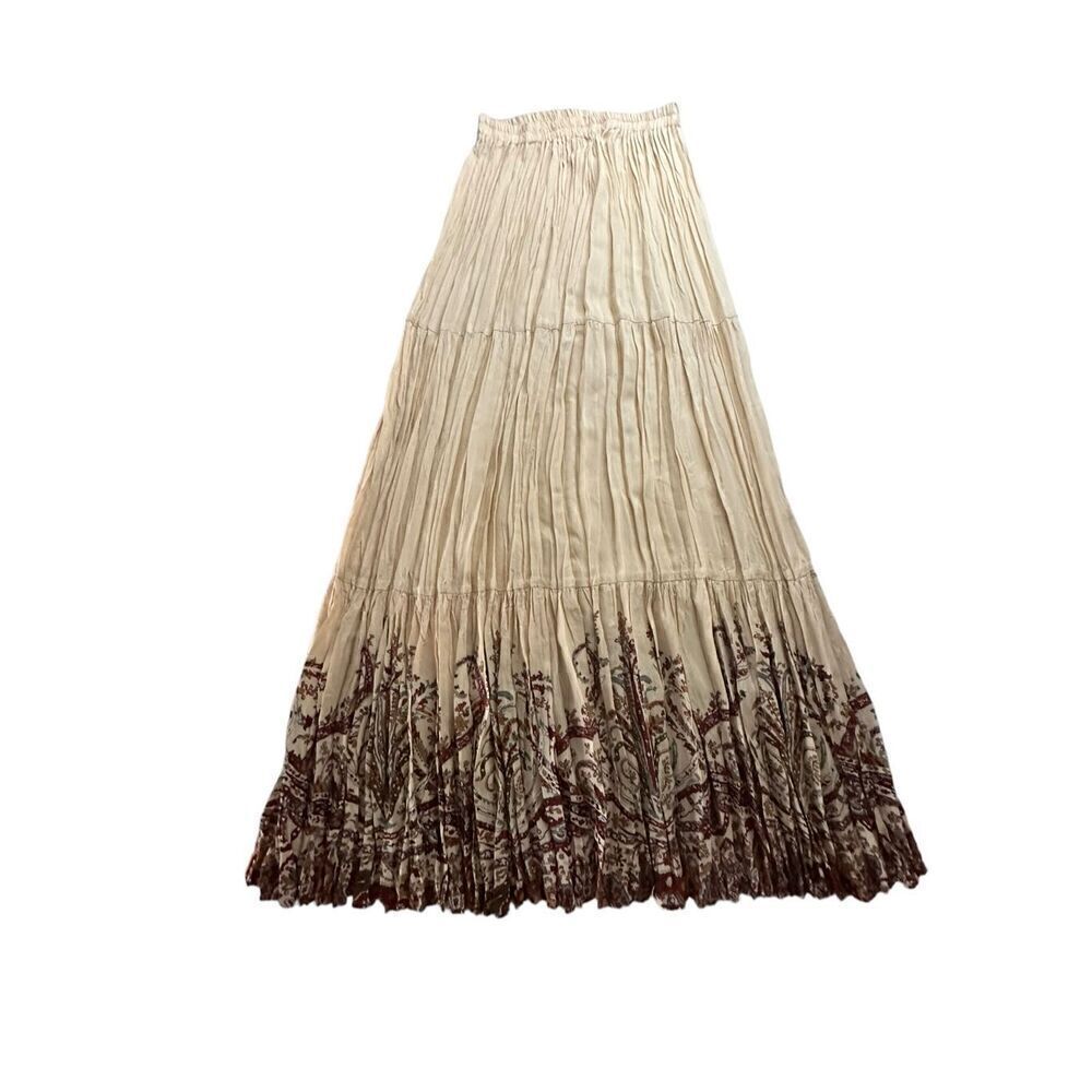 DD Ranch Wear Womens Paisley Tiered Pull-On Peasant Maxi Skirt Cream Size 27 🛑